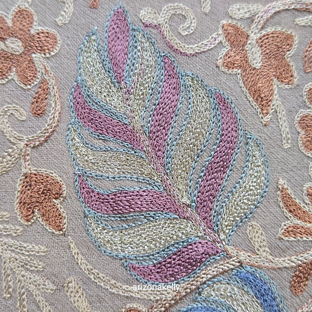 NWOT Ahujasons Wool Scarf Chain Stitch Embroidery - Picture 5 of 17